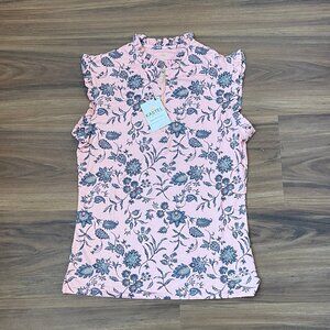 Kastel Denmark - Ruffle Quarter Zip Tank Top - Peach Floral -  S